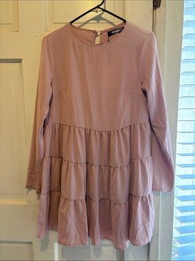 Missguided + Girls' Mauve Tiered Long-Sleeve Dress
